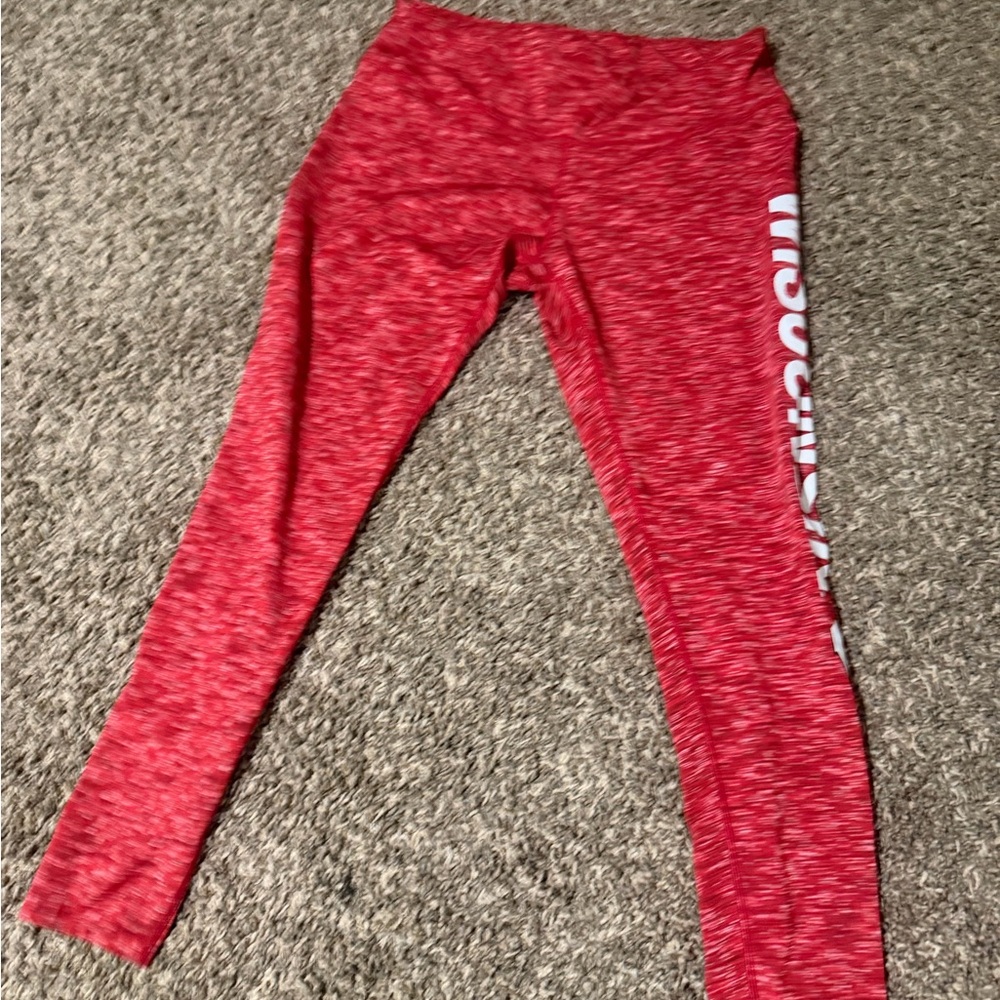 Womens Red Heathered Active Leggings with Side Script Branding